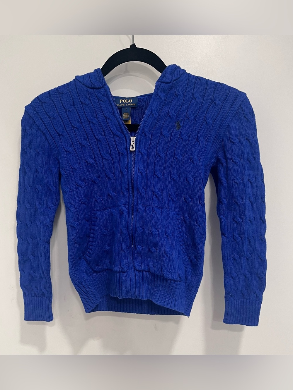 Polo by Ralph Lauren Kids Cable-Knit Hooded Zip Jacket Royal Blue Big Boys 7